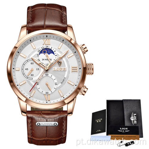 Relógios masculinos LIGE 8932 2021 Nova moda de couro impermeável luminoso de marca superior relógios de pulso masculinos de quartzo de luxo para homens + caixa